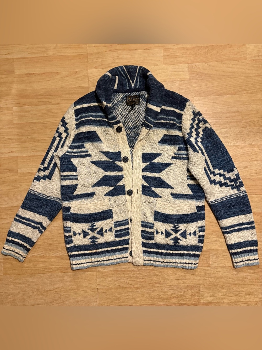 Lucky Brand Men's Navajo Southwestern Cardigan Button Down size M - Picture 2 of 4